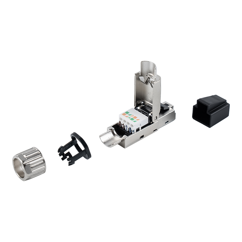 Ekranowane, beznarzędziowe złącze RJ45 Cat7 (z plastikowymi tulejami ochronnymi) RJ-G50S-1-C7 Ekranowane, beznarzędziowe złącze RJ45 Cat7 (z plastikowymi tulejami ochronnymi) RJ-G50S-1-C7
